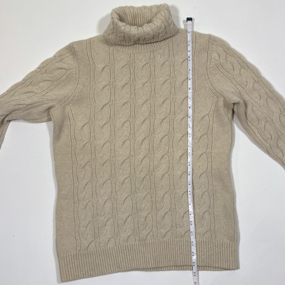 LL Bean Turtleneck Cable Knit Sweater Wool Blend Beige - Large - Picture 6 of 6